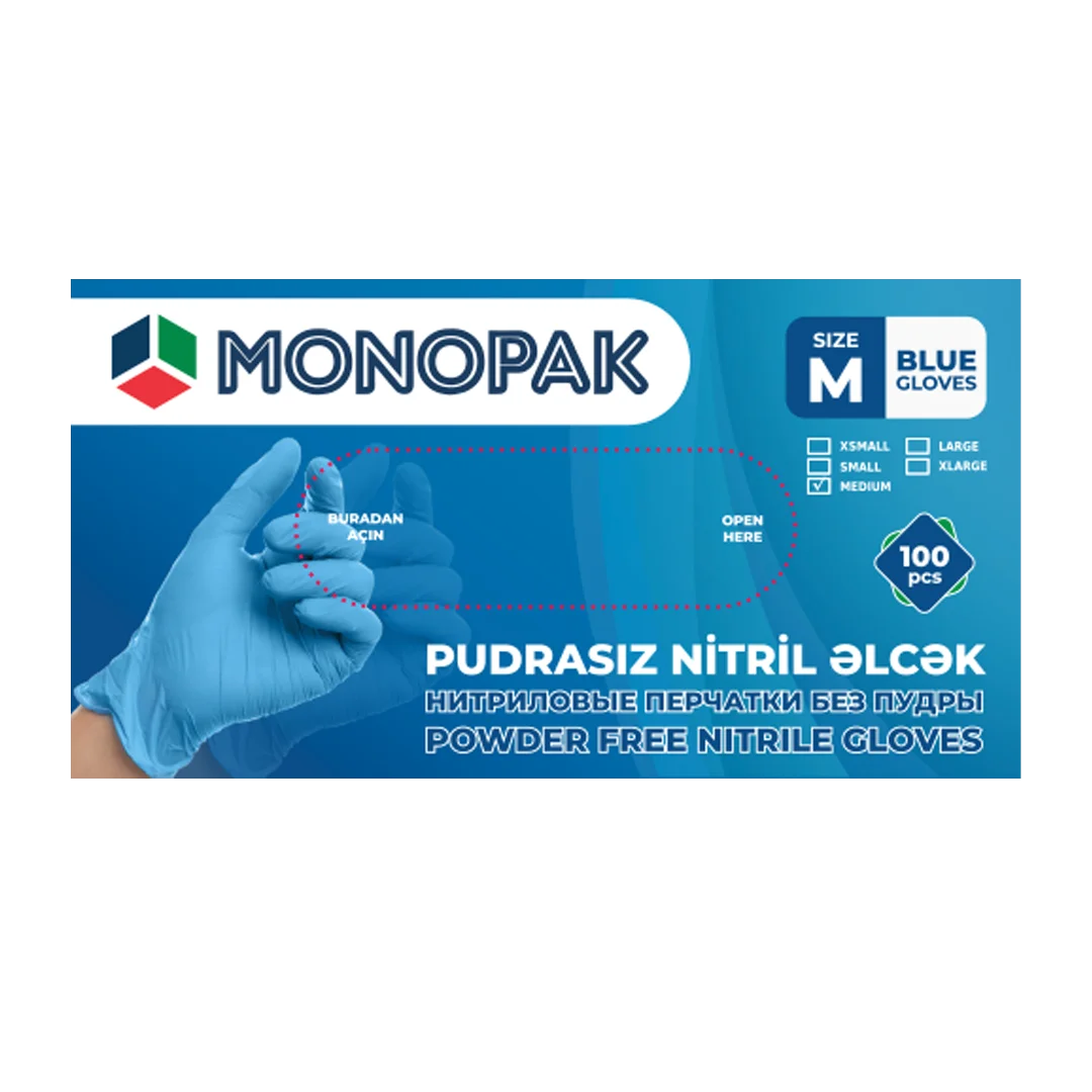 Nitril Pudrasiz Monopak Medical Elcek Mavi M